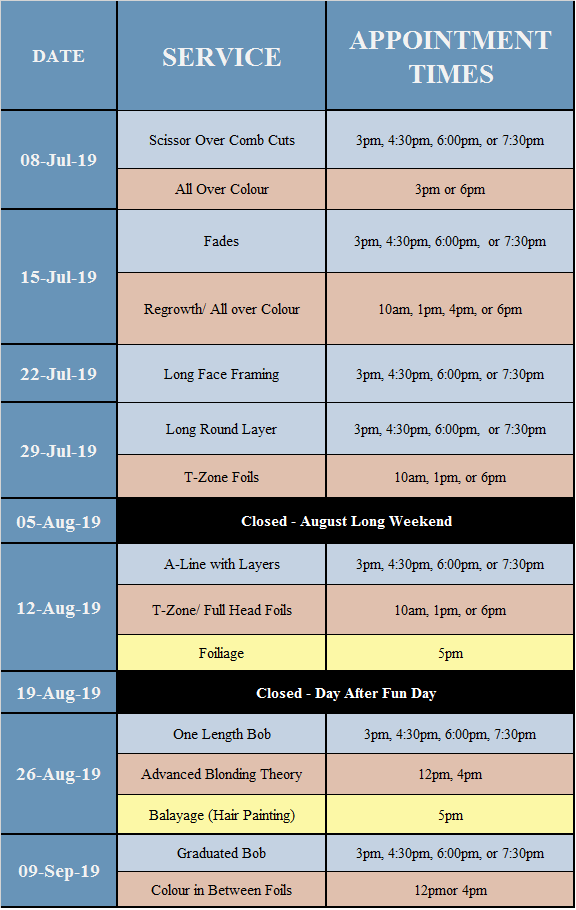 ACADEMY SCHEDULE Zazou Hair Salon North Vancouver, BC